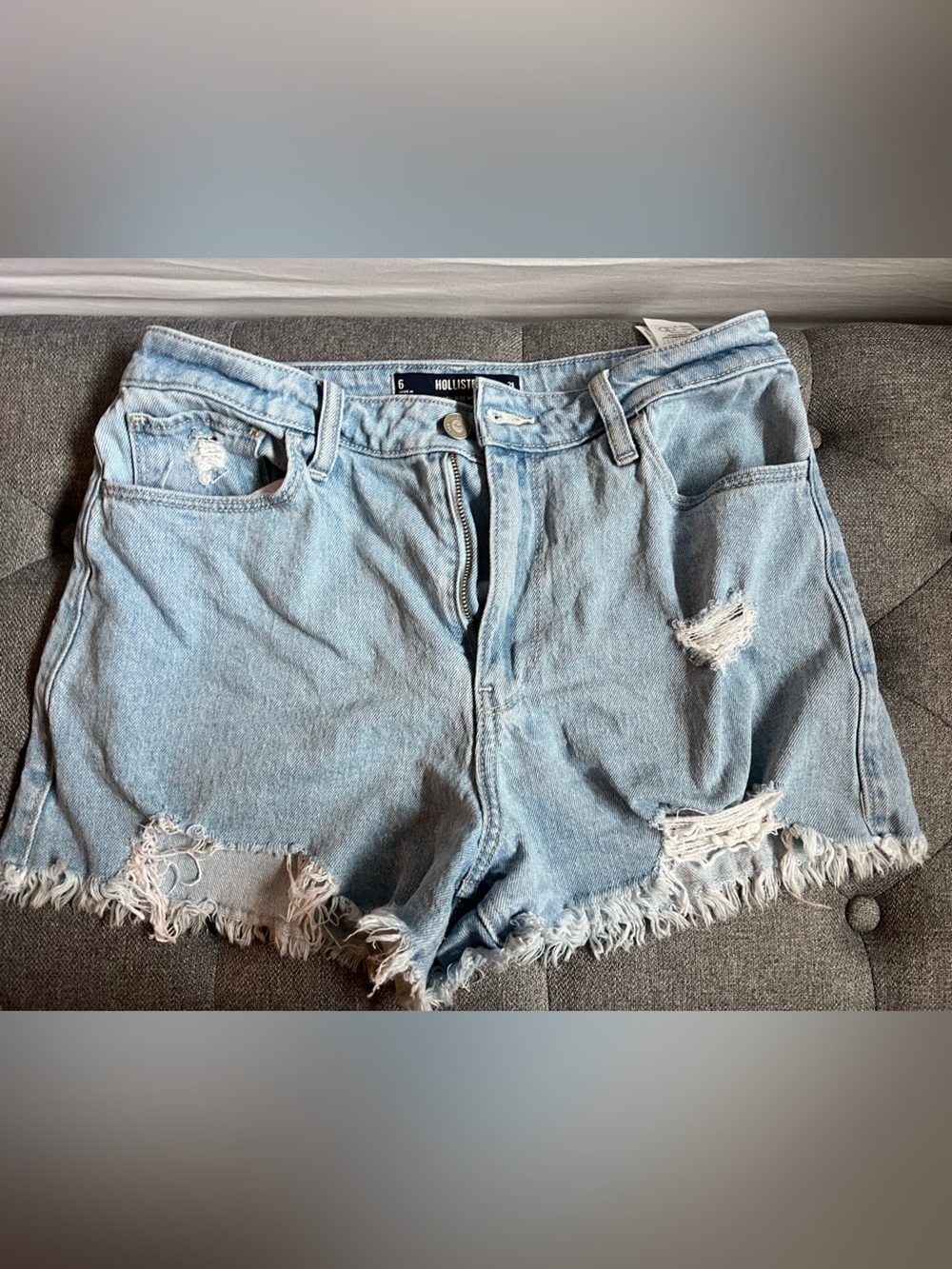 Hollister Light Blue Distressed Frayed Denim Shorts